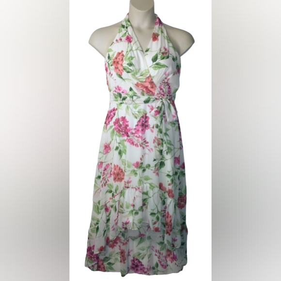 (Host Pick)Roz & Ali White And Pink Floral High-Low Dress Size 6 - Picture 2 of 13